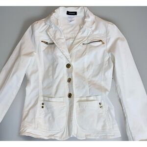 White Denim Jacket Womens 6 Gold Details Back Buckle Jean Coat Rampage Vintage